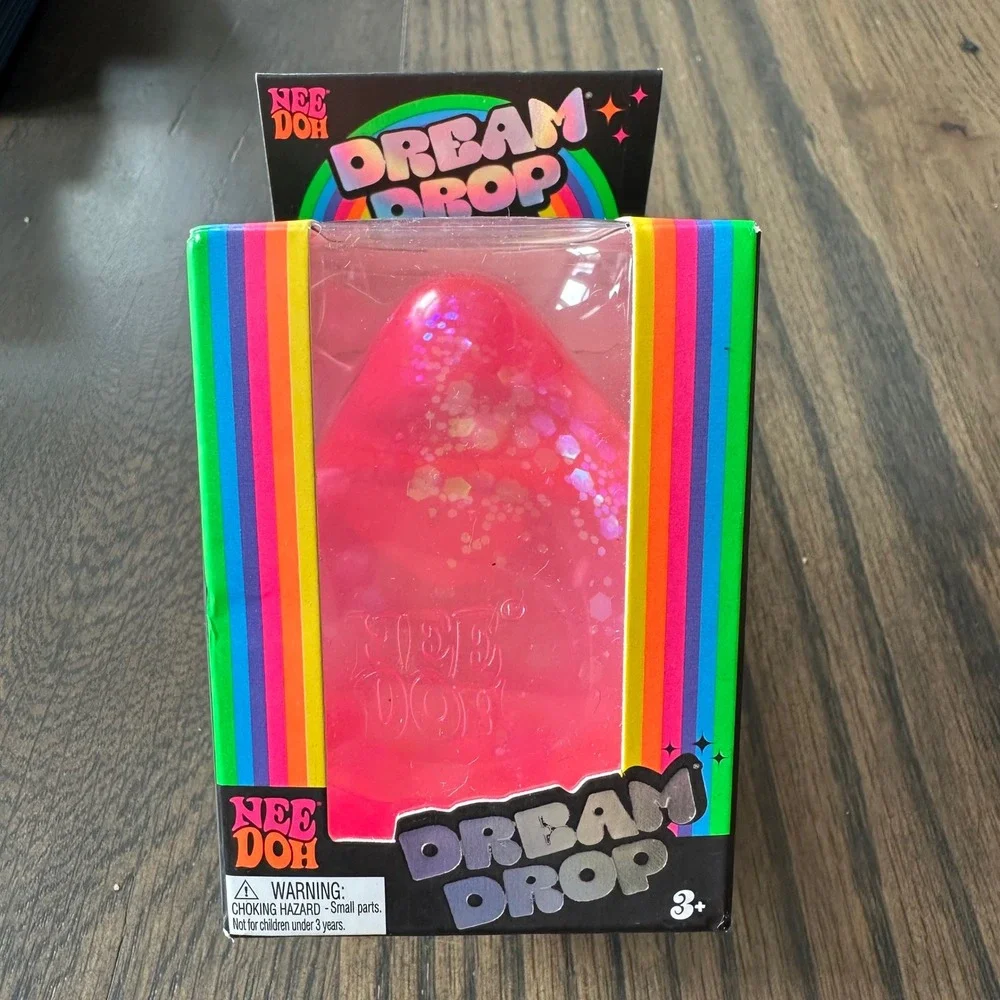 NeeDoh Dream Drop Fidget Toy Pink Glitter NIB Schylling Stress Ball Splash Stand